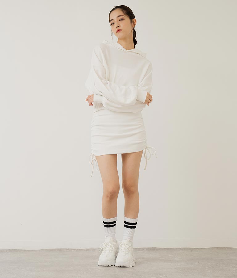 サイドギャザー裏毛スウェットパーカーワンピース 797-9046