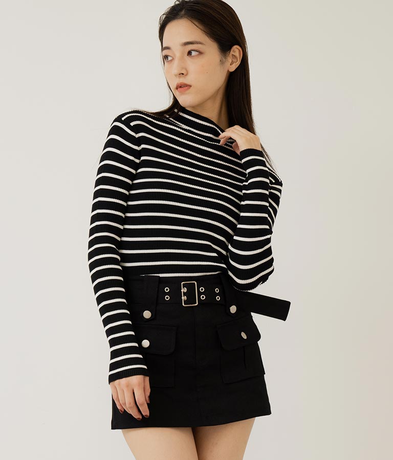 プチハイネック リブニット トップス 長袖 153-5480