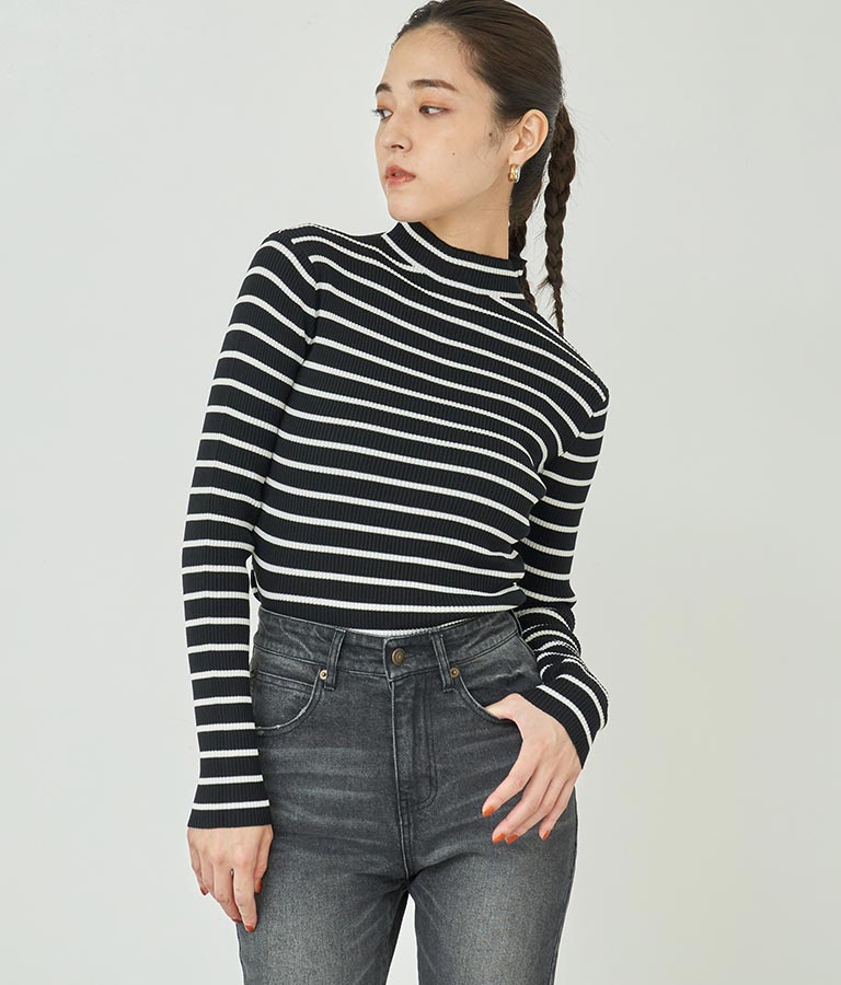 プチハイネック リブニット トップス 長袖 153-5480