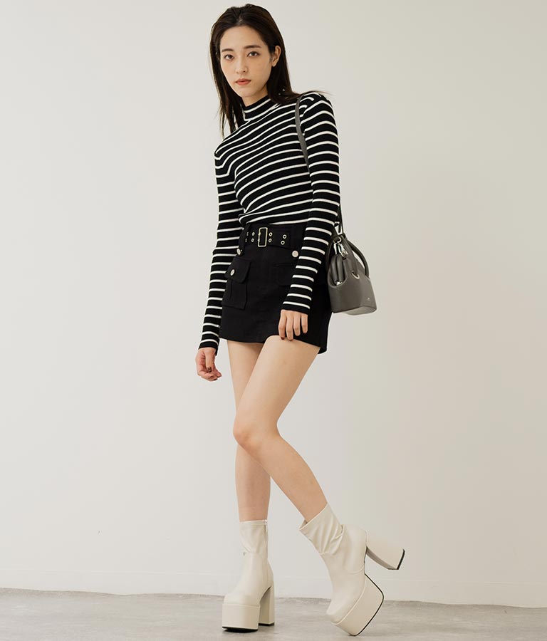 プチハイネック リブニット トップス 長袖 153-5480