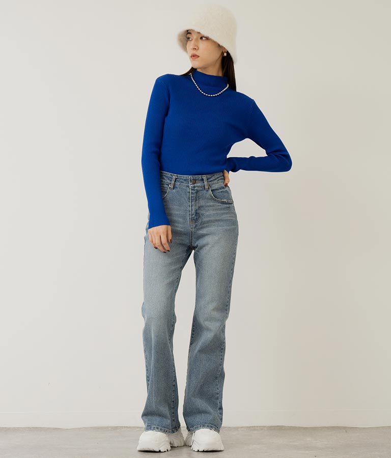 プチハイネック リブニット トップス 長袖 153-5480