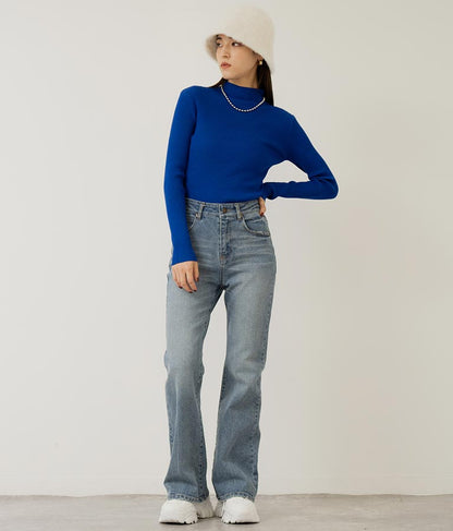 プチハイネック リブニット トップス 長袖 153-5480