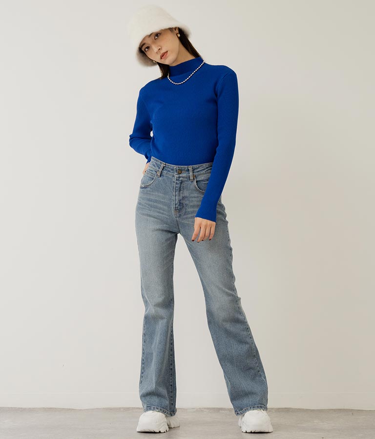 プチハイネック リブニット トップス 長袖 153-5480