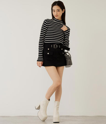 プチハイネック リブニット トップス 長袖 153-5480