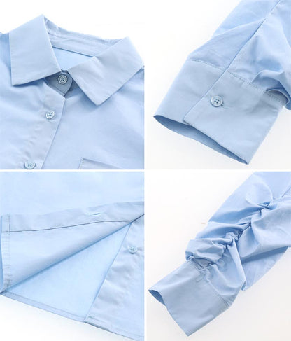 袖ギャザーデザインクロップドシャツ 154-5510