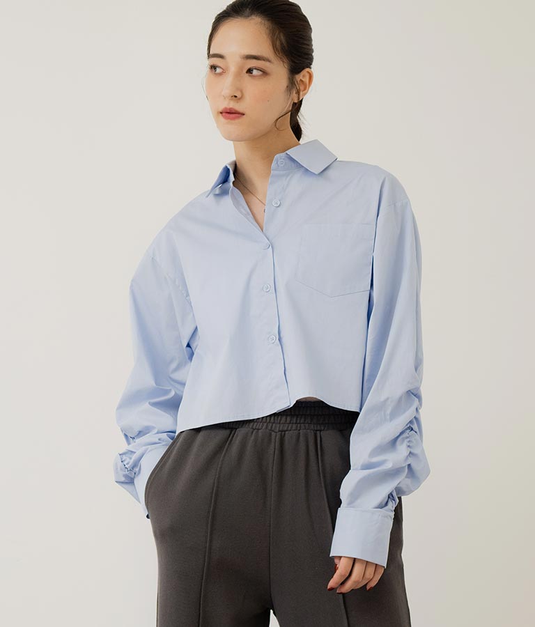 袖ギャザーデザインクロップドシャツ 154-5510