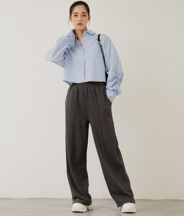 袖ギャザーデザインクロップドシャツ 154-5510