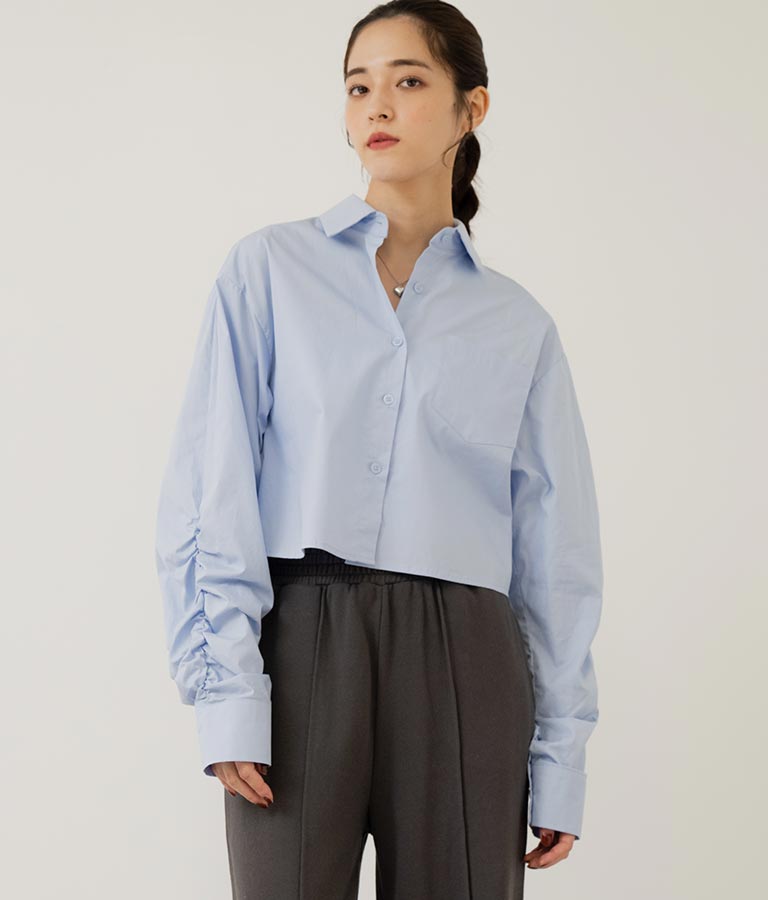 袖ギャザーデザインクロップドシャツ 154-5510