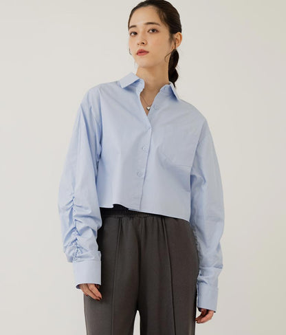 袖ギャザーデザインクロップドシャツ 154-5510