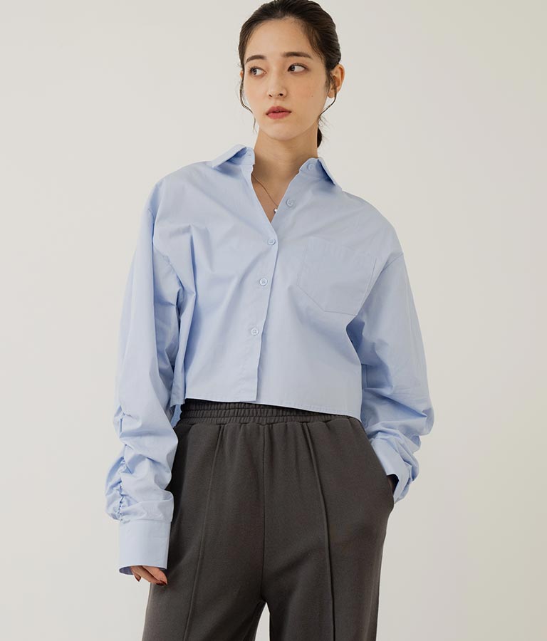 袖ギャザーデザインクロップドシャツ 154-5510