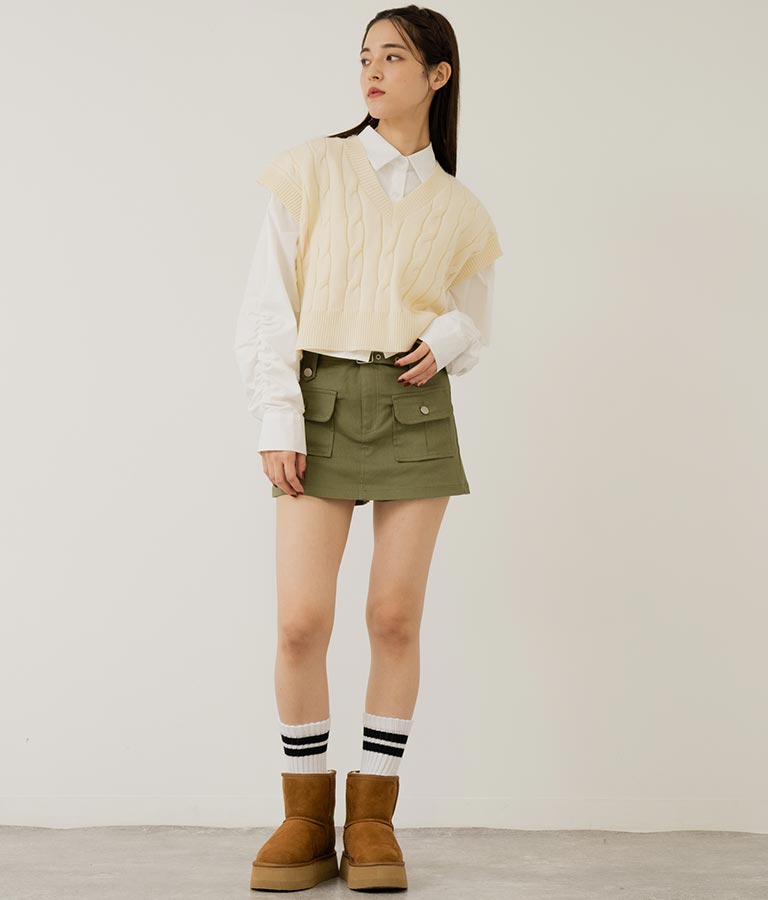 袖ギャザーデザインクロップドシャツ 154-5510