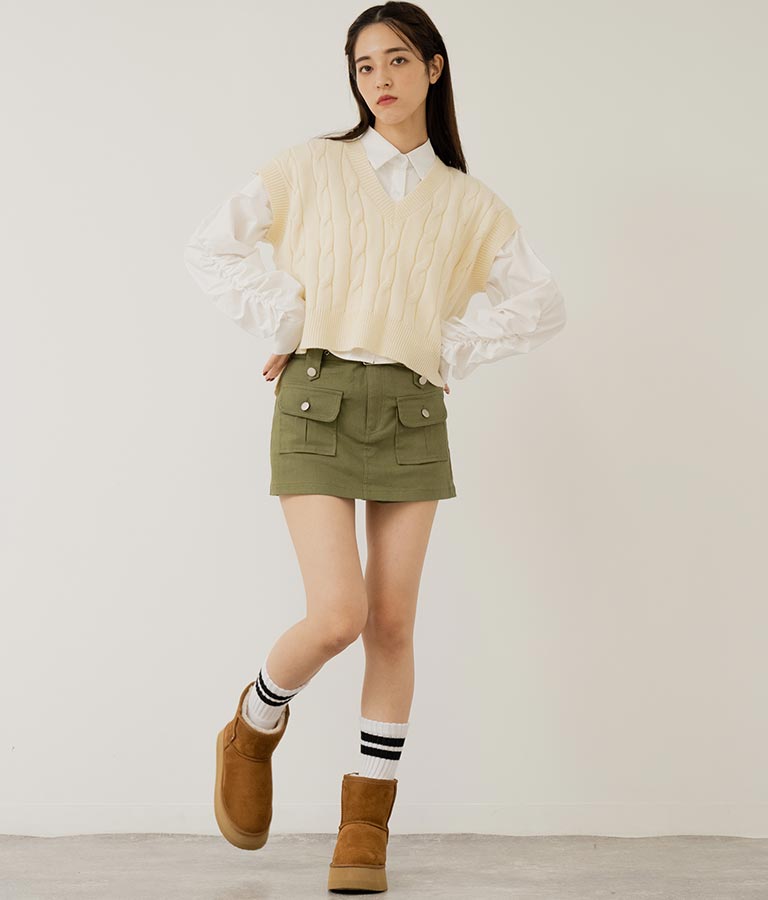 袖ギャザーデザインクロップドシャツ 154-5510