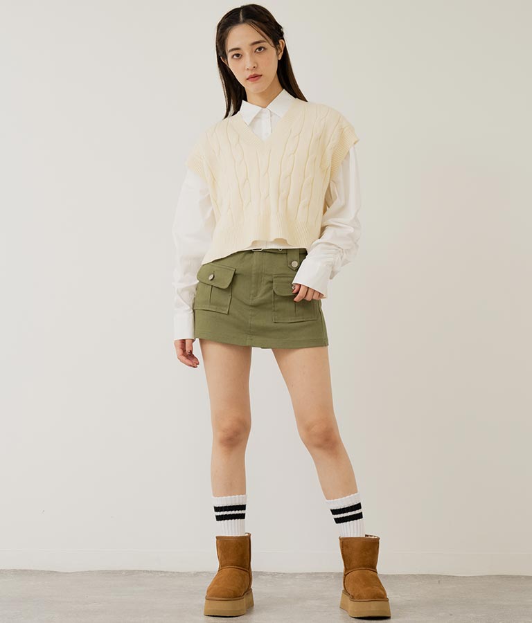 袖ギャザーデザインクロップドシャツ 154-5510