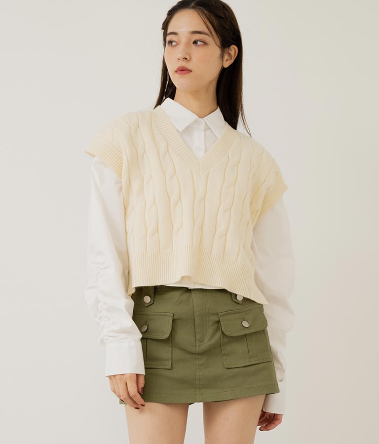 袖ギャザーデザインクロップドシャツ 154-5510