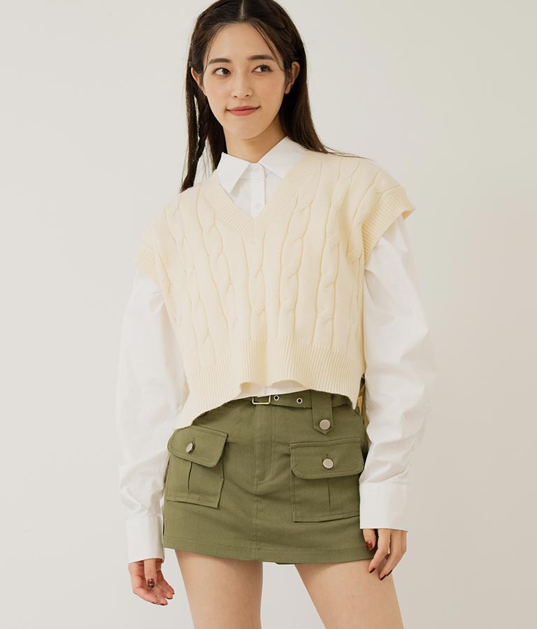 袖ギャザーデザインクロップドシャツ 154-5510