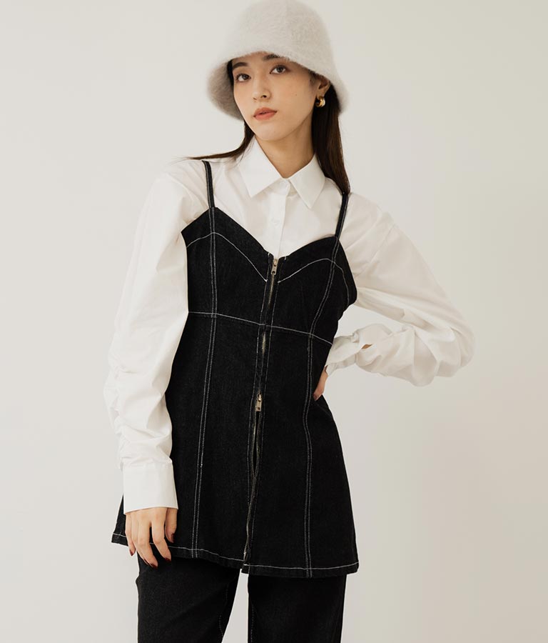 袖ギャザーデザインクロップドシャツ 154-5510