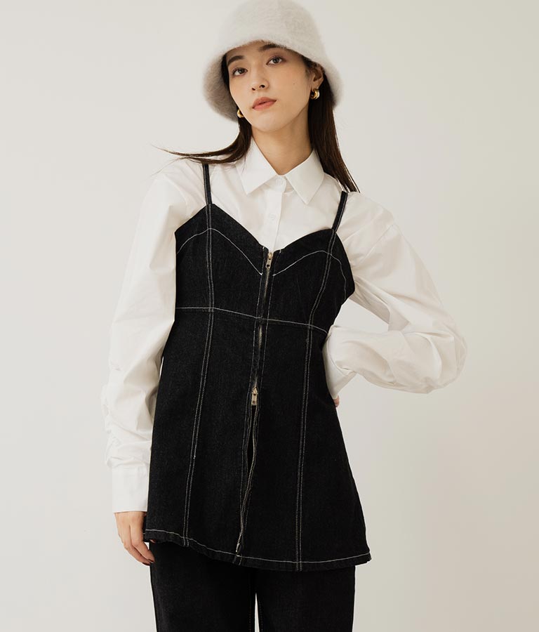 袖ギャザーデザインクロップドシャツ 154-5510