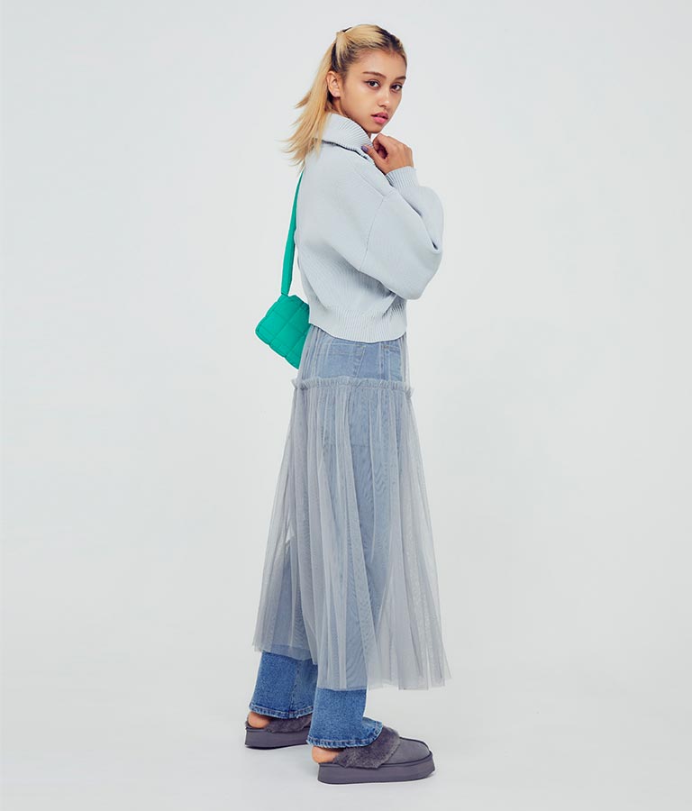 クロップド ハーフジップ モチモチ ニット トップス