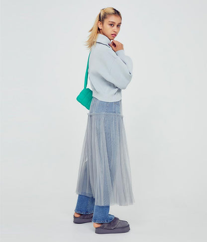 クロップド ハーフジップ モチモチ ニット トップス