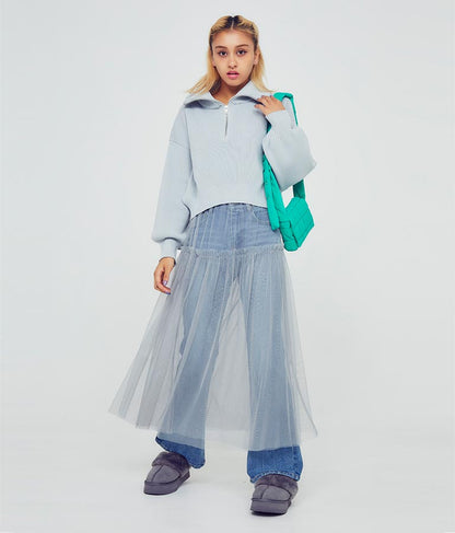 クロップド ハーフジップ モチモチ ニット トップス 793-8957