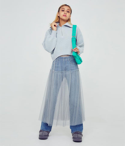 クロップド ハーフジップ モチモチ ニット トップス 793-8957