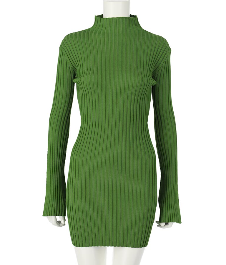 フレアスリーブバックオープンリブニットミニワンピース 157-5437