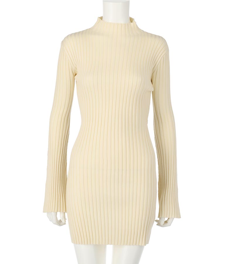 フレアスリーブバックオープンリブニットミニワンピース 157-5437