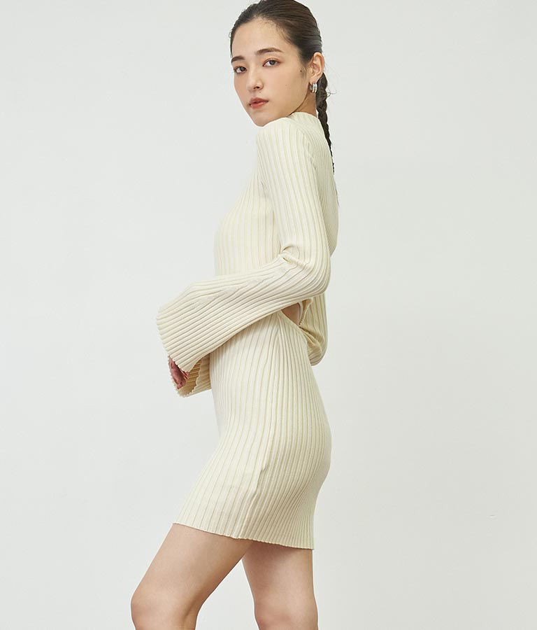 フレアスリーブバックオープンリブニットミニワンピース 157-5437