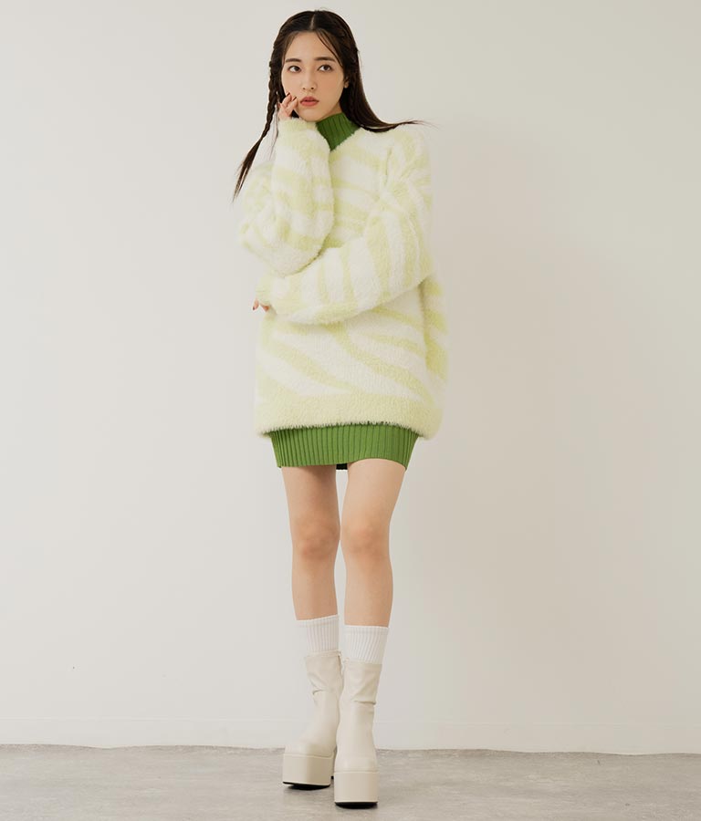 フレアスリーブバックオープンリブニットミニワンピース 157-5437