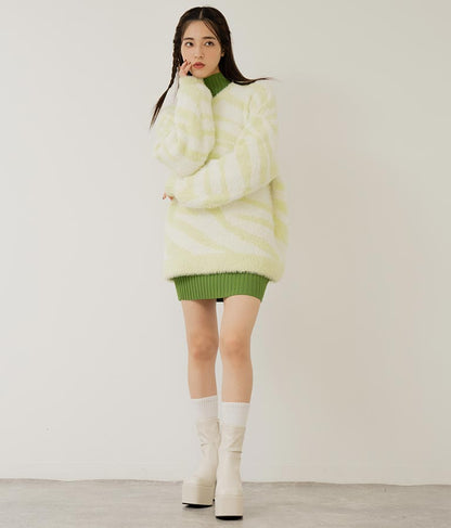 フレアスリーブバックオープンリブニットミニワンピース 157-5437