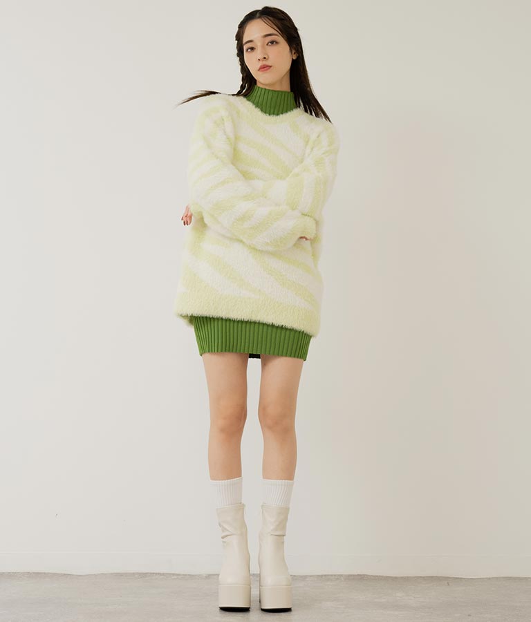 フレアスリーブバックオープンリブニットミニワンピース 157-5437