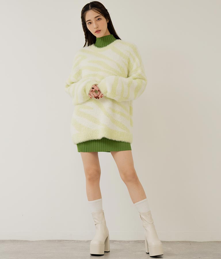 フレアスリーブバックオープンリブニットミニワンピース 157-5437