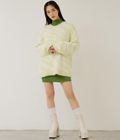 フレアスリーブバックオープンリブニットミニワンピース 157-5437