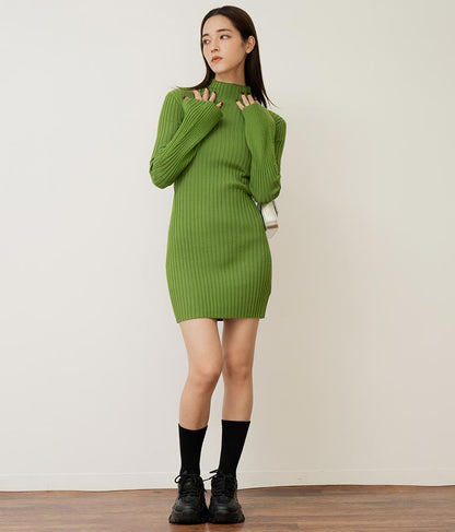 フレアスリーブバックオープンリブニットミニワンピース 157-5437