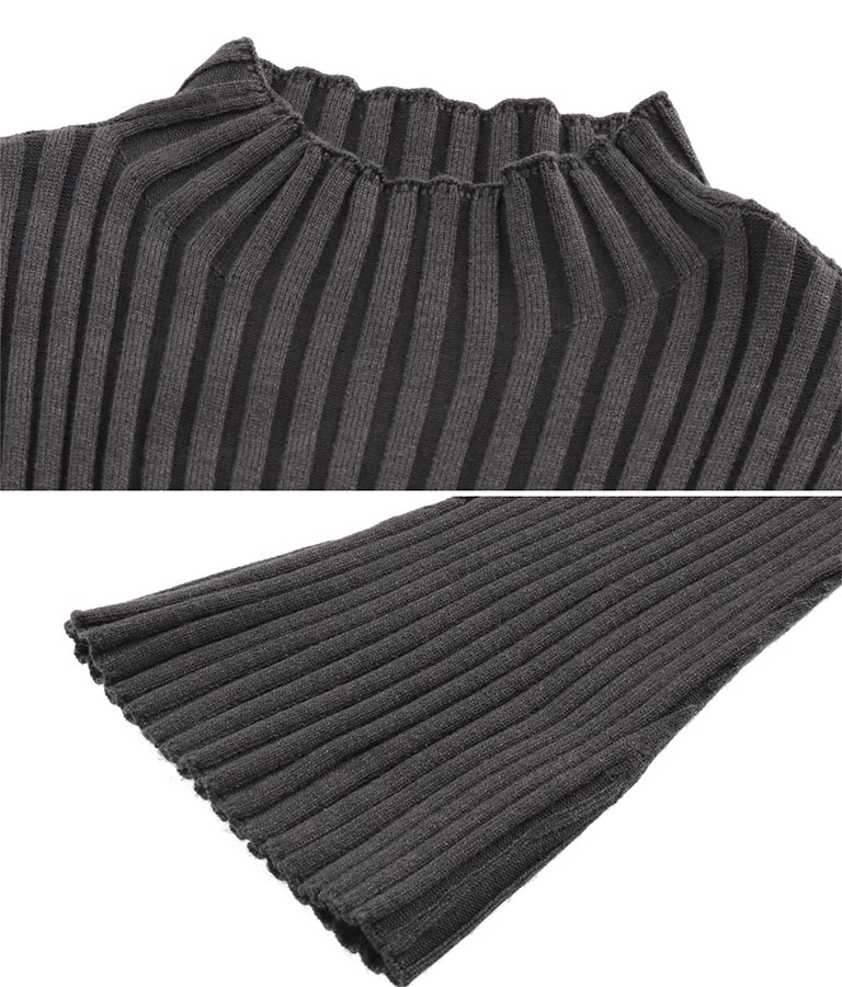 フレアスリーブバックオープンリブニットミニワンピース 157-5437