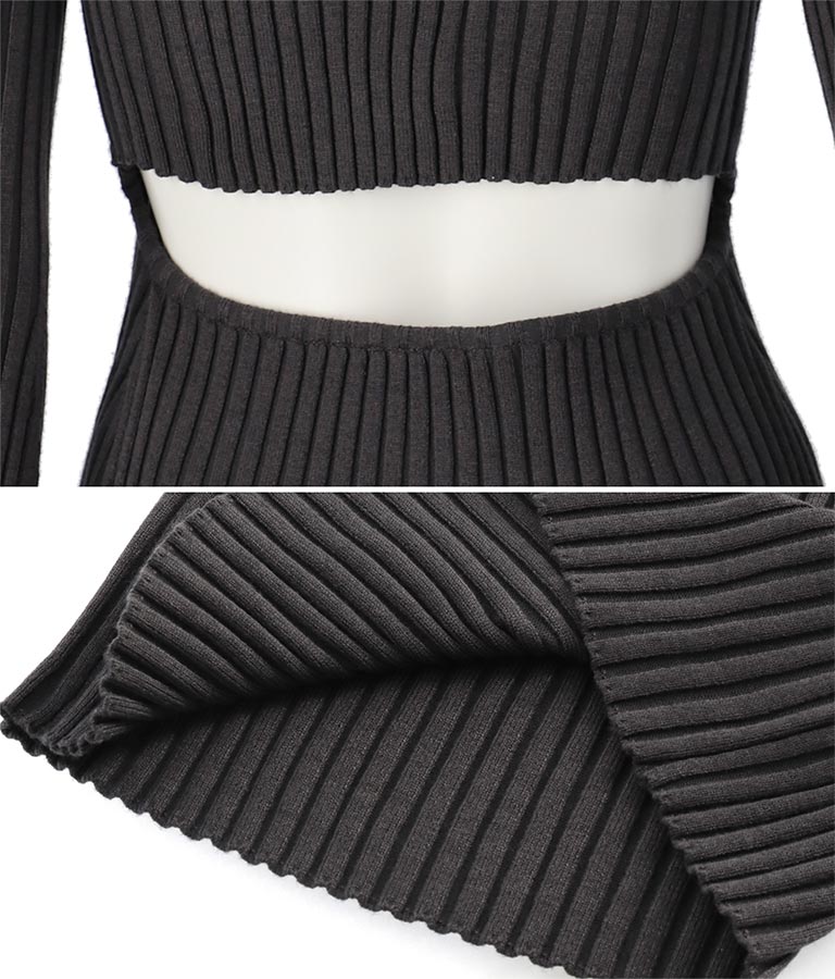 フレアスリーブバックオープンリブニットミニワンピース 157-5437