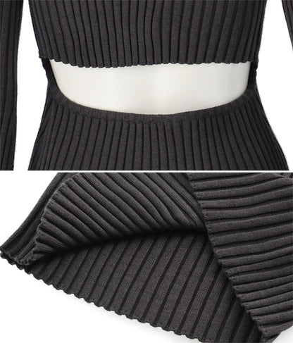 フレアスリーブバックオープンリブニットミニワンピース 157-5437