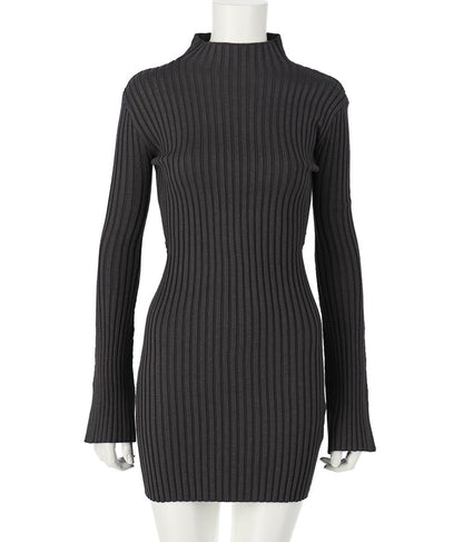 フレアスリーブバックオープンリブニットミニワンピース 157-5437