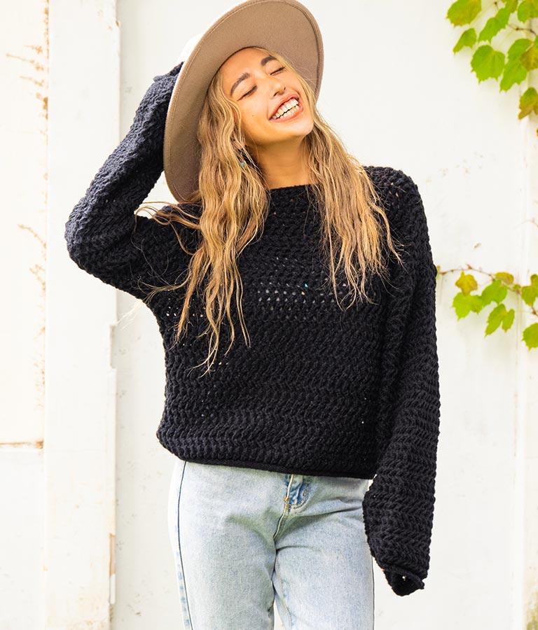 透かしデザイン編ニットトップス 813-6648