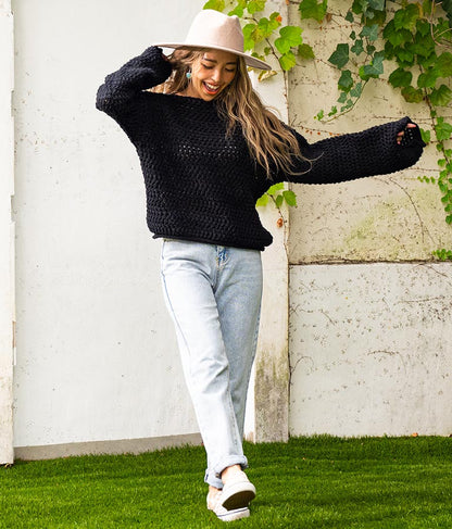 透かしデザイン編ニットトップス 813-6648