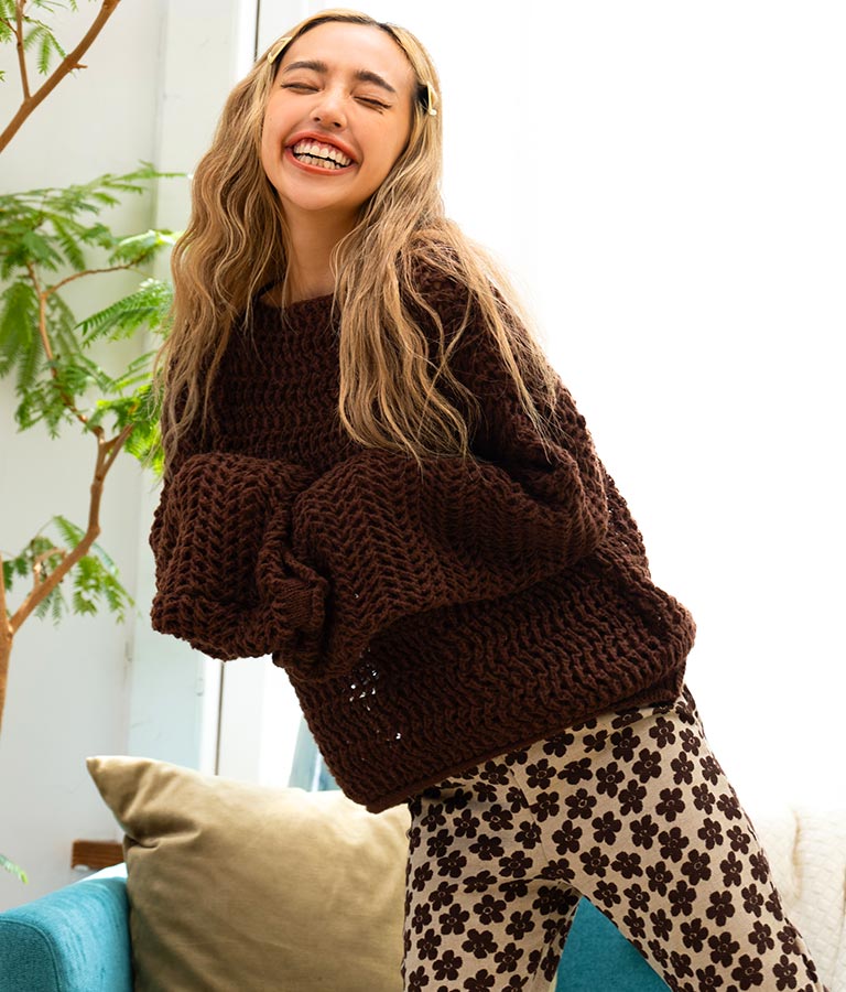 透かしデザイン編ニットトップス 813-6648