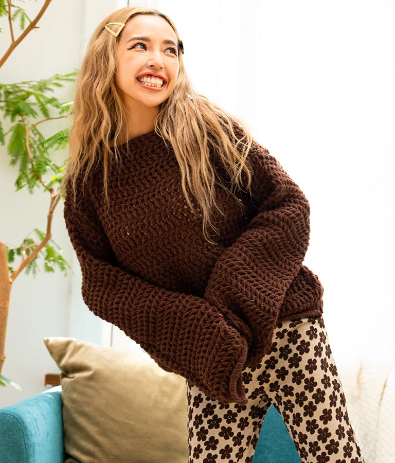 透かしデザイン編ニットトップス 813-6648