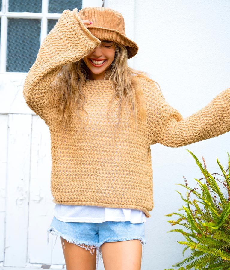 透かしデザイン編ニットトップス 813-6648