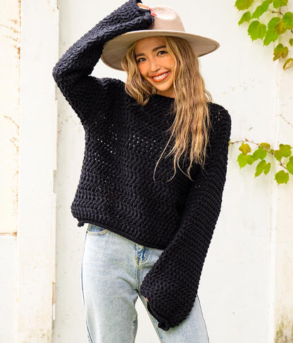 透かしデザイン編ニットトップス 813-6648