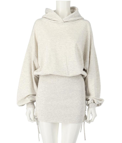 サイドギャザー裏毛スウェットパーカーワンピース 797-9046