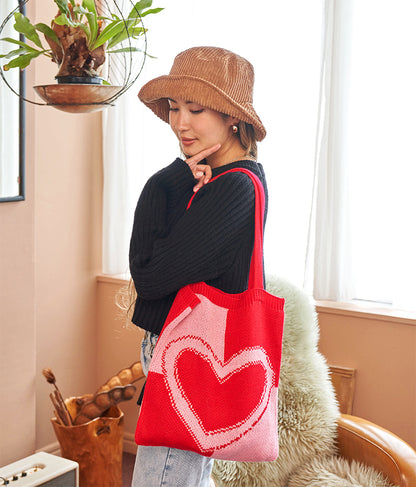 ハートバイカラーニットトートバッグ 819-6658