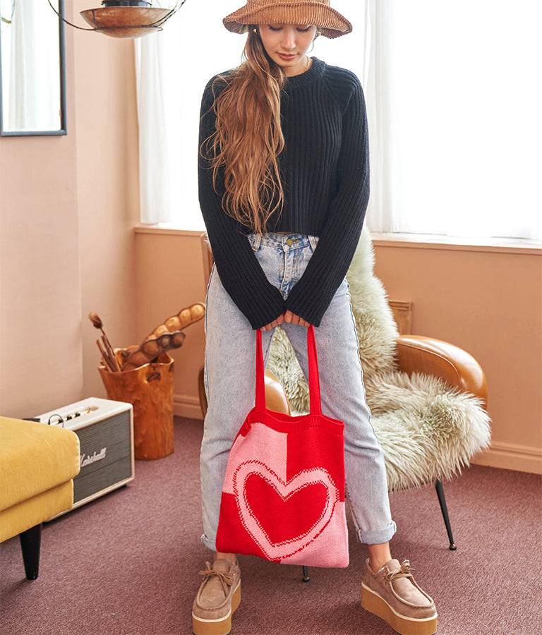 ハートバイカラーニットトートバッグ 819-6658
