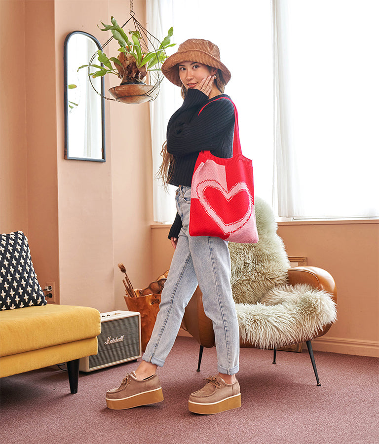 ハートバイカラーニットトートバッグ 819-6658