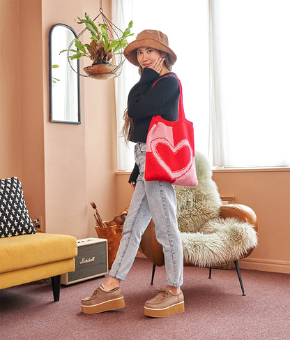 ハートバイカラーニットトートバッグ 819-6658