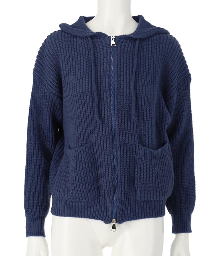 Wジップ ニット フード パーカー